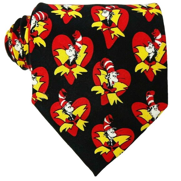 Cat in the Hat Silk Tie Valentine's Day Funny Necktie Dr Seuss - Picture 1 of 3